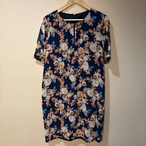 J. Crew Floral Silk Short Sleeve Shift Dress - 12 Tall, Blue White Pink